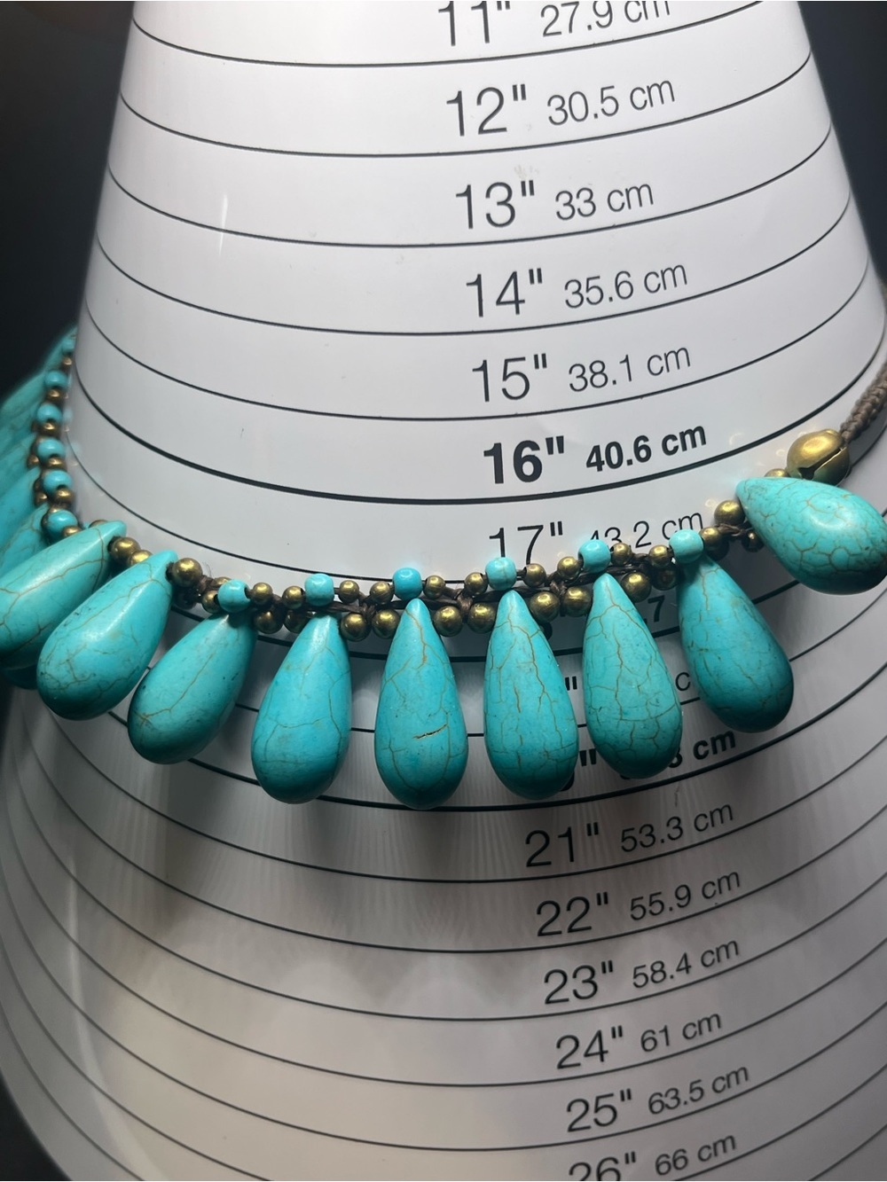 Handmade style turquoise boho festival style necklace with bells - Picture 7 of 8